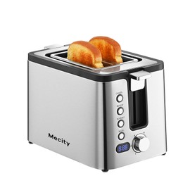 Mecity Toaster 2 Slice Stainless Steel Body, Timer, Bagel, Defrost, Reheat, Cancel Functions, Warming Rack, Removable Tray, 6 Browning Settings, Extra Wide Slots, Bread Toaster 800W