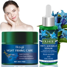 Organic Firming Day Cream Blue Gentian & Edelweiss Natural Cosmetics Anti-Ageing Face Cream & Face Serum Set, Reduces Deep Wrinkles & Reduces Pigment Spots, for All Skin Types, 50 g + 30 ml