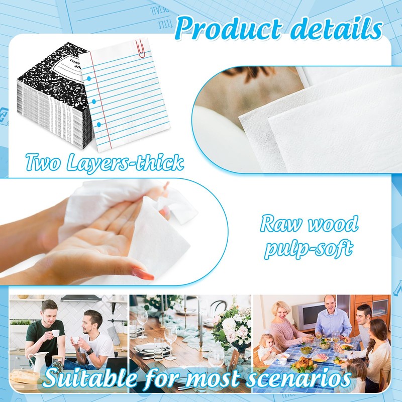100 Pcs Back to School Napkins Reversible Paper Disposable Napkins