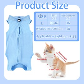 Cat Recovery Suit, Cat Coat, Cat Coat for Abdominal Wounds or Skin Diseases, Cat Surgical Recovery Suit, Anti Licking Pajama Suit Cat Post Surgery Suit (Blue, L Size)