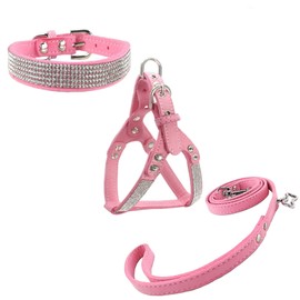 Newtensina Dog Collar & Harness & Lead Sets Fashion Dog Collar Diamante with Harness & Leashes Comfortable Soft Collar Harness and Leashes Set for Dog