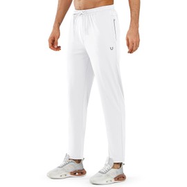 NORTHYARD Men’s Athletic Track Pants Sweatpants with Zipper Pockets Workout Gym Jogger Pants Open Bottom White S