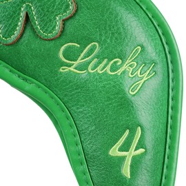 Golf Headcovers Golf Club Head Covers Four Leaf Clover Good Luck Charm - Clover Style Premium Leather Driver Fairway(FW) Wood Hybrid(UT) with Number Tags (10pcs (4-9,P,A,S,X) for Iron Clubs)