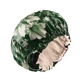 Zewurtuw Silk Feeling Satin Bonnet for Sleeping Reusable Double Layer Elastic Adjustable Hair Caps Cute Aesthetic for Women Girls-Green Flower