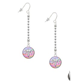 Delight Jewelry Silvertone Domed Multi Color PT Silver-tone Long Sparkle Dangle French Earrings