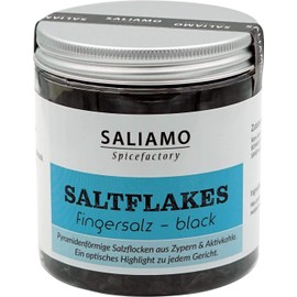 125 g Finger Salt Flakes Black, Pyramid Flakes Black, Sea Salt with Activated Carbon, Black Pyramid Salt from Cyprus Saliamo