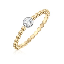 Glanzstücke München Women's Ring 925 Sterling Silver Yellow Gold-Plated / Silver with White Zirconia Solitaire Ring Bicolour Silver Ring Yellow Gold, Cubic Zirconia