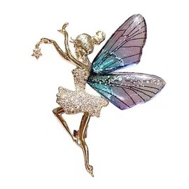 Angel Wings Zircon Brooch Dancing Girls Brooch Pins Rhinestone Coat Brooch Wedding Bouquet Lapel Pin Jewelry for Women Bridal (white)