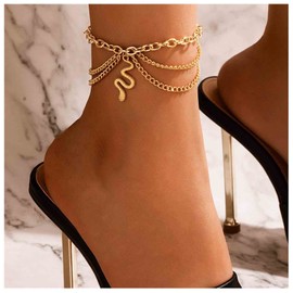 Aneneiceera Punk Layered Snake Anklet Bracelet, Gold Snake Anklet, Chunky Snake Anklet, Multi Chain Anklet, Vintage Anklet, Jewelry for Women and Girls