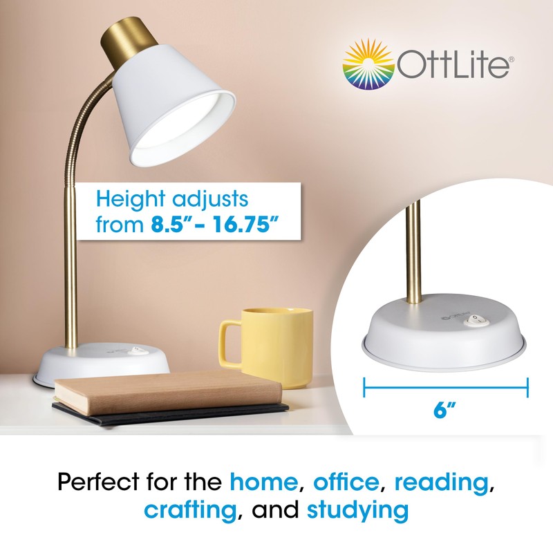OttLite Beam LED Desk Lamp, Metal Construction in White and
