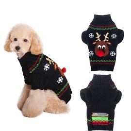 DELIFUR Red Nose Reindeer Sweater Pet Holiday Clothes Cat Sweater Dog Sweater Winter Clothing Teddy Autumn Winter Clothes Dog Clothes (L)