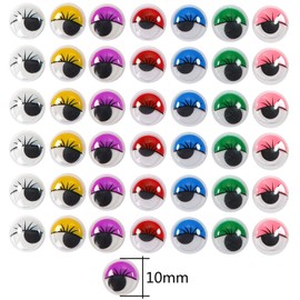 TOAOB 210pcs 10mm Plastic Wiggle Googly Eyes Self Adhesive with Eyelashes Assorted Colors Round Craft Sticker Eyes for DIY Arts Scrapbooking Decoration