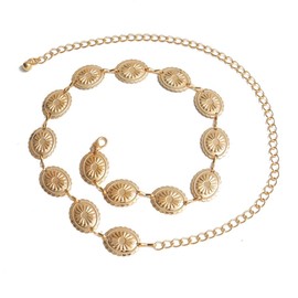 PMTFUMY Hollow Out Daisy Chain Belt for Stylish Looks,Western Metal Concho Belt,Women Gold Chain Belt,Hollow Out Round Net Chain Belt for Dresses Jeans Cowgirl Adjustable Boho Waist Chain