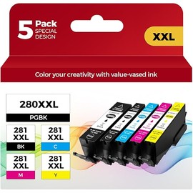 PGI-280XXL/CLI-281XXL Compatible Ink Cartridge Replacement for Canon Ink 280 and 281 Cartridge High Yield Use to PIXMA TR7520 TR8520 TR8500 TR8600 TR8620 TS6120 TS6220 TS9120 (5 Value Pack)