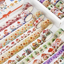 KOVANO Washi Tape Set 13 Rolls - Mushroom Butterfly Floral Decorative Tape, Colored Masking Tape for Scrapbooking Supplies, Bullet Journal Supplies, Junk Journal, DIY Crafts Art | KOVANO