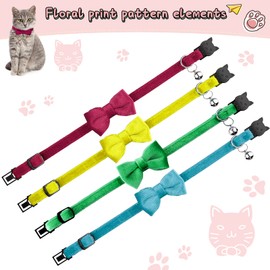 4 Pieces Cat Bow Tie Collar with Bell Breakaway Cat Comfortable Velvet with Cute Safety Pet Collar for Pet Kitten Puppy(Small,Yellow, Green, Rose Red, Blue)