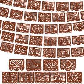 VitalCozy 4 Pack 59 ft Mexican Papel Picado Banner Plastic Mexican Talavera Party Fiesta Banner Wedding Hanging Decorations for Cinco De Mayo Cielito Lindo Party Supplies(Brown)