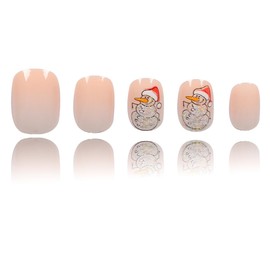 24Pcs Nude Ombre Press on Nails Short Square Fake Nails Christmas Snowman Acrylic Nails Press ons Gradation Designs Winter Xmas Glue on Nails Nature Stick on Nails for Women Girls