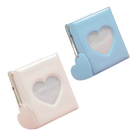 2 Pcs 3 Inch Mini Photo Album,Heart Hollow Card Binder Photo Album Photo Card Holder for Cards Album Mini Collect(Blue,White Heart)