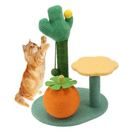 BUMUBI Sisal Scratching Post for Cat Kitten Small Cat Scratcher with Sugar Ball，Interactive Toy,Hanging Ball,Wooden 2 Level Track