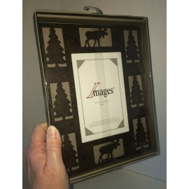 IMAGES NEW NOS Boxed IMAGES Metal Picture Frame with Cutouts Evergreen Christmas Trees