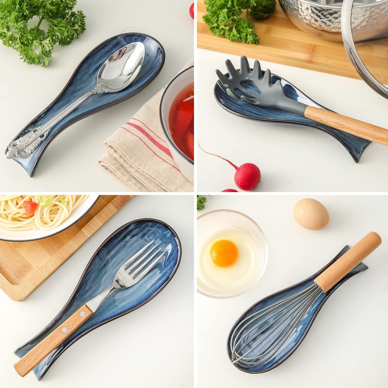 Hasense Ceramic Spoon Rest for Stove Top, Porcelain Spoon Holder