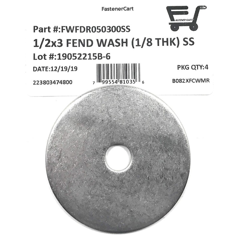 1/2 ID x 3 OD Stainless Steel Fender Washer Large