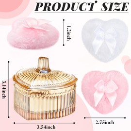 Tioncy 3 Pcs Large Body Powder Puff and Container Valentine's Day gift Powder Container with Puff Crystal Case Soft Washable Reusable Velour Face Body Glitter Wet Dry Makeup(Hammered Heart,Amber)