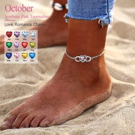 Silvora October Ankle Bracelets Tiny Small Birthstone Charm Anklets Sterling Silver Ladies Anklet Adjustable Foot Jewelry for Woman