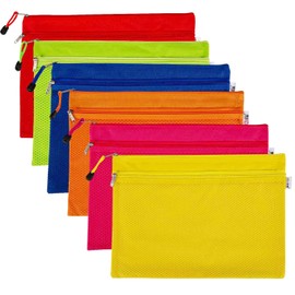 Zip Pockets A4, Oxford Fabric Mesh Pockets, Document Bag, Double-Layer Waterproof Zipper Bag for Storing Folders, Stationery, Cosmetics, School, Office, Travel (Rainbow1-6 Pieces)