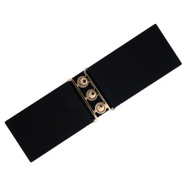 Ro Rox Retro Vintage Elastic Belt | Women's Accessories | 50s Nurse Stretchy Belt With Silver Buckle & Clasp | Waist Belts for Dress | Wide Elasticated Design for Women, Black & Gold, L