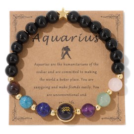Aquarius Bracelet for Women 8mm 12 Constellation Bracelet Men Beaded Bracelet Healing Stone Bracelet Crystal Bracelets Gemstone Bracelets Aquarius Jewelry Aquarius Birthstone Gifts for Women