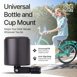 Kroozie Deluxe Bicycle Cup Holder - The Ultimate Bike & Scooter Cup Holder for Handlebars, Cruiser, Electric & Exercise Bikes, Treadmills, and More