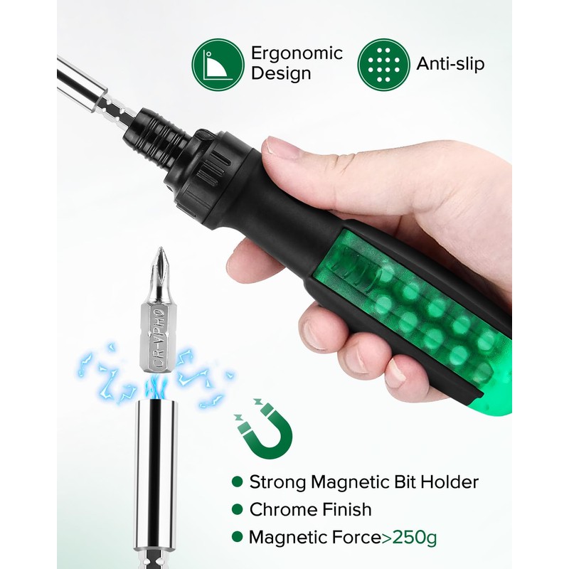 10-in-1 Ratchet Screwdriver Set - Precision Multi-bit Slotted/Pozi/Torx Screw Drivers