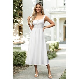 LUXVEER Women's Corset Dress 2025 Summer Casual Sleeveless Boho Beach Sundress Tank Square Neck A Line Midi Flowy Milkmaid Dress White M