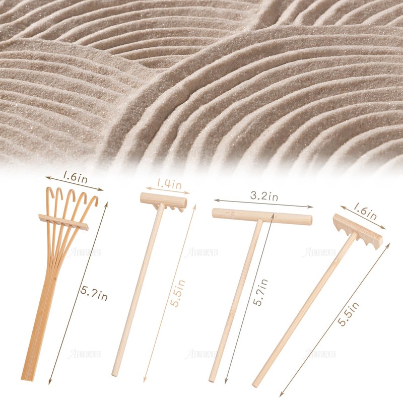 AUEAR, 4 Pack Mini Sand Rake Zen Garden Bamboo Rakes