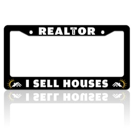 Realtor I Sell Houses License Plate Frame Funny House License Plate Holder for Front or Rear Car Tags Stainless Steel Car Decoration with Screws 6.3 X 12.2 in