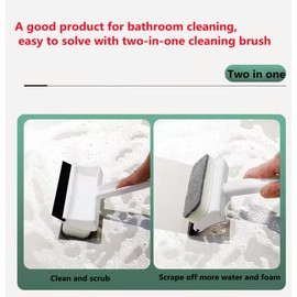 Herramienta de limpieza de baño dos en uno, espejo, inodoro, tina, suministros de limpieza de puertas y ventanas de vidrio, 6 piezas (1 cepillo para polvo y 5 esponjas reemplazables de doble cara) (gris)