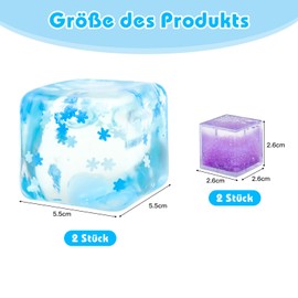 Scettar Pack of 2 Anti-Stress Balls, Large Ice Cube Fidget Toys, Crushing Ball, Squishy Cube for Children Adults, Relieve Anxiety and Stress, Comes with 2 Ice Cube Quicksand Ornaments (Blue + Purple)