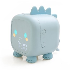 Digital Clock Intelligent Cute Fun Dragon LED Silicone Cartoon Bedside Night Light Alarm Clock for Children Blue