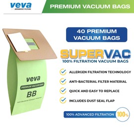 VEVA 40 Pack Premium SuperVac Vacuum Bags Style BB Work with All Handheld Vacuum Models BB180, BB280, BB850, BB870, BB880, BB900, BB1000, BB1100, BB1200