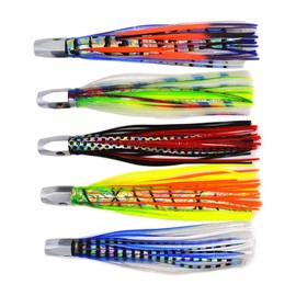 Kmucutie Set of 5 pcs Trolling Skirt Lures Marlin Tuna Dolphin Mahi Durado Wahoo Big Game deep sea Fishing Lure (Only 5 pcs Lure)