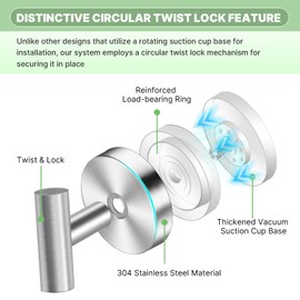 2 Pack Heavy Duty Suction Cup Hooks - No Drill Shower Hooks for Bathroom, Kitchen & Glass Doors, Wall-Mounted Towel Holder, Hanging Hanger for Robes, Strong Hold on Tile, Window, Mirrors - Silver