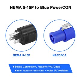 Stage Light PowerCON Cable, 3 Prong NEMA 5-15P to PowerCON AC Power Cable Cord, 20A 3 Pin 16AWG, Male to Male Power Extension Cord for Outdoor Stage Lighting Series-1M/3.28FT