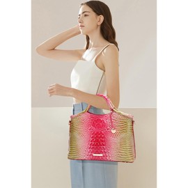 Makcr Joacbv Crocodile Pattern Gradient Top Handle Satchel Large Capacity Tote Bag Casual Versatile Commuter Bag Leather