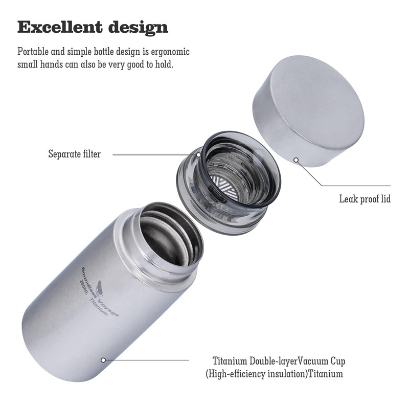 Boundless Voyage Ti3014D 280 ml Titanium Vacuum Flask Insulated Bottle