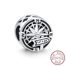 Generic 925 Sterling Silver Charms for Bracelets Necklace Magic Princess Dress Pendant Pendant Beads Charm Birthday Gift for Women Mom Daughter (Compass Road Sign)