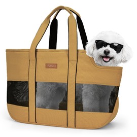 Lekereise Dog Purse Carrier for Small Dogs, Cats - Dog Carrier Purse with Secure Harness Clip, Dog Tote Bag Carrier, Large Space, Breathable Design(Khaki)