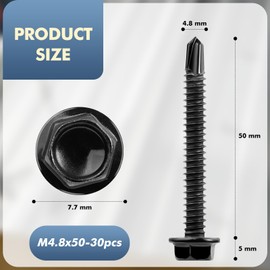 TXXATX M4.8x50 mm Self Drilling Screws for Metal 30 Pcs Hex Head Roofing Screws 410 Stainless Steel Self Tapping Screws Metal with Washers for Plastic Roof Sheet Trapezoidal Sheet Canopies Railings