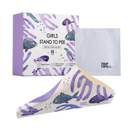 TRIPTIPS Female Urinal Disposable Female Urination Device Urinal for Women Foldable Pee Funnel for Women Waterproof Paper Stand and Pee Cup for Public Toilets, Traveling, Camping - Colour: Purple Fish-12 Packs